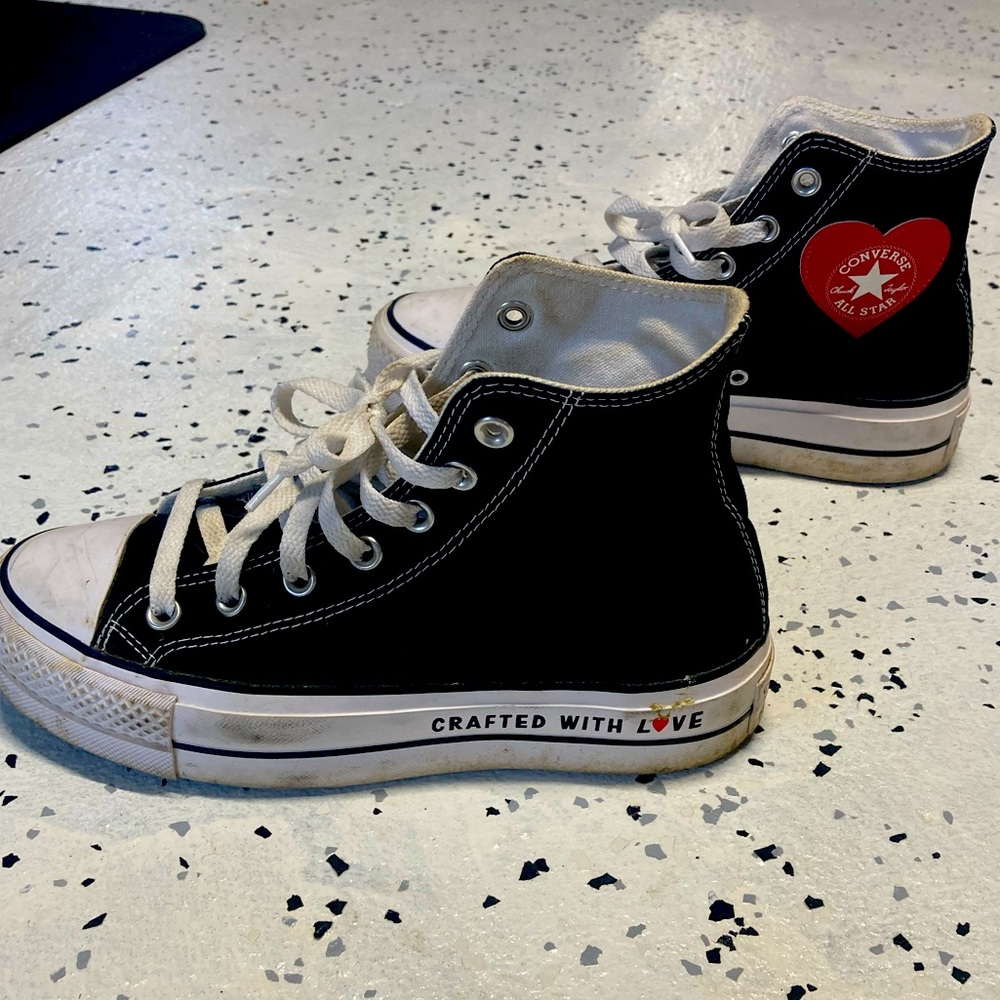 Black High Top Custom Heart Converse - Made w Love